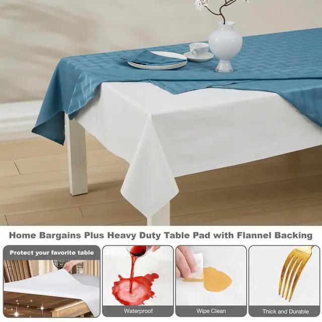 Alt view image 5 of 7 - Home Bargains Plus Quilted Heavy Duty Table Pad Protector with Flannel Backing, Cut to Fit, Heat Resistant, Wipe Clean, Protects Table from Spills and Scratches, White, 52 x 216 Rectangle
