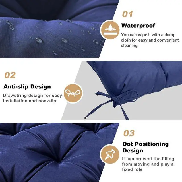 Alt view image 2 of 6 - GRUYWC Porch Replacement Swing Cushions for Outdoor: 2-3 Seater Garden Waterproof Patio Bench Cushion with Ties - 4" Thick Swing Chair Cushion for Backyard Furniture Loveseat