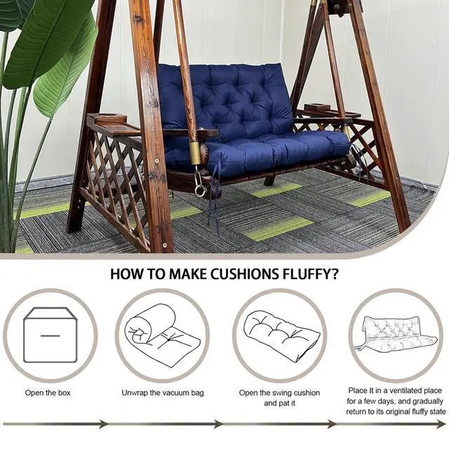 Alt view image 5 of 6 - GRUYWC Porch Replacement Swing Cushions for Outdoor: 2-3 Seater Garden Waterproof Patio Bench Cushion with Ties - 4" Thick Swing Chair Cushion for Backyard Furniture Loveseat