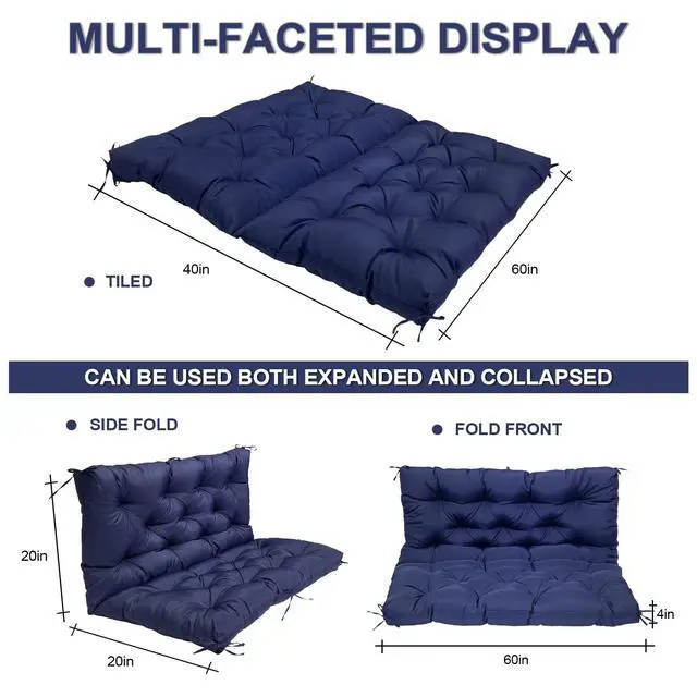 Alt view image 6 of 6 - GRUYWC Porch Replacement Swing Cushions for Outdoor: 2-3 Seater Garden Waterproof Patio Bench Cushion with Ties - 4" Thick Swing Chair Cushion for Backyard Furniture Loveseat