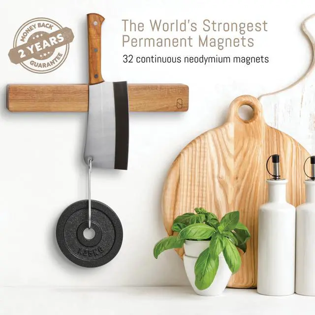 Alt view image 4 of 7 - Premium 16 inch Magnetic Knife Holder for Wall with 2x Storage & Charming Wood - Knife Magnetic Strip, Under Cabinet Magnet Knives Storage - Magnet Strip Rack Kitchen Utensil Holder Organizer Tool