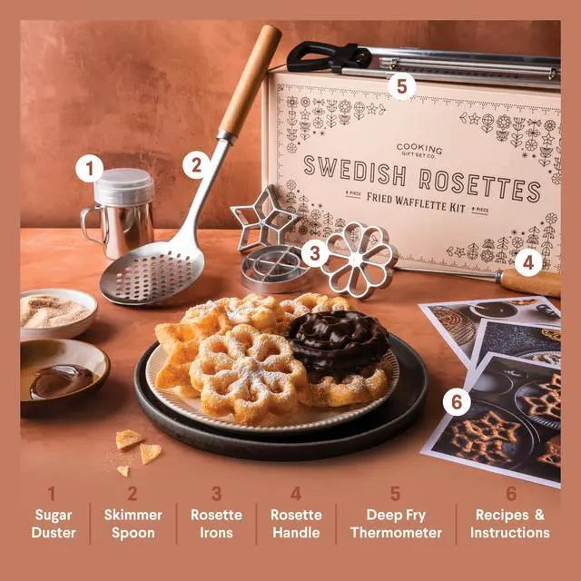 Alt view image 2 of 7 - Swedish Rosette Iron Set with Handle Cooking Gifts Rosette Maker & Bunuelos Mold Valentine's Day Baking Essentials | Funnel Cake Maker & Waffle Iron Kit Rosettes Unique Baking Gift Set for Women