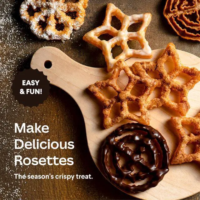 Alt view image 3 of 7 - Swedish Rosette Iron Set with Handle Cooking Gifts Rosette Maker & Bunuelos Mold Valentine's Day Baking Essentials | Funnel Cake Maker & Waffle Iron Kit Rosettes Unique Baking Gift Set for Women