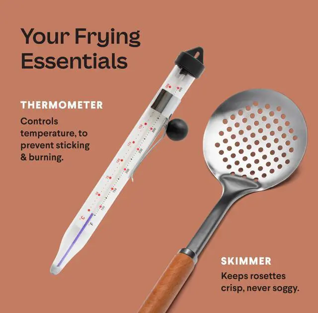 Alt view image 6 of 7 - Swedish Rosette Iron Set with Handle Cooking Gifts Rosette Maker & Bunuelos Mold Valentine's Day Baking Essentials | Funnel Cake Maker & Waffle Iron Kit Rosettes Unique Baking Gift Set for Women