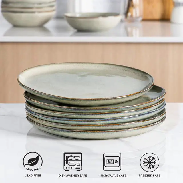 Alt view image 2 of 7 - AmorArc Ceramic Dinner Plates Set of 6,10.5 Inch Handmade Reactive Glaze Stoneware Plates,Rustic Shape Dinnerware Dish Set for Kitchen,Microwave & Dishwasher Safe,Scratch Resistant-Reactive Color
