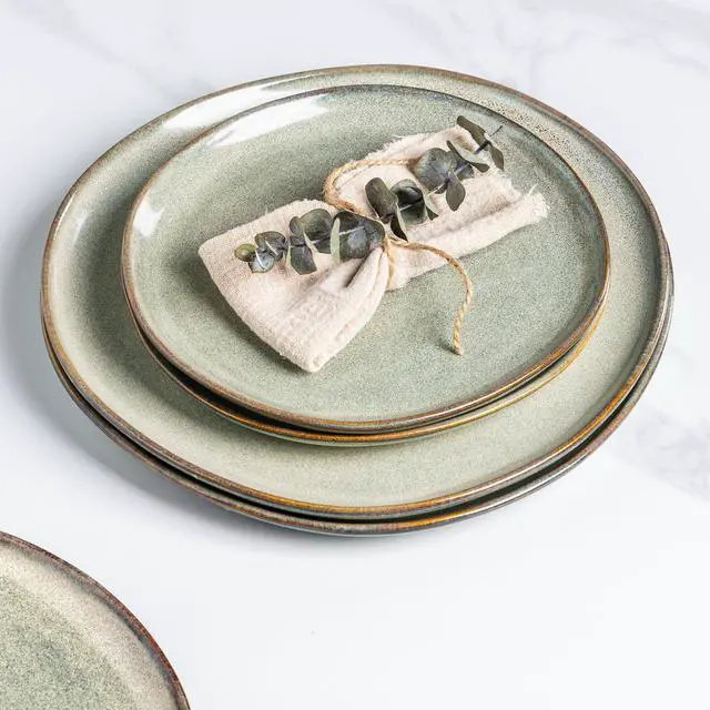 Alt view image 5 of 7 - AmorArc Ceramic Dinner Plates Set of 6,10.5 Inch Handmade Reactive Glaze Stoneware Plates,Rustic Shape Dinnerware Dish Set for Kitchen,Microwave & Dishwasher Safe,Scratch Resistant-Reactive Color