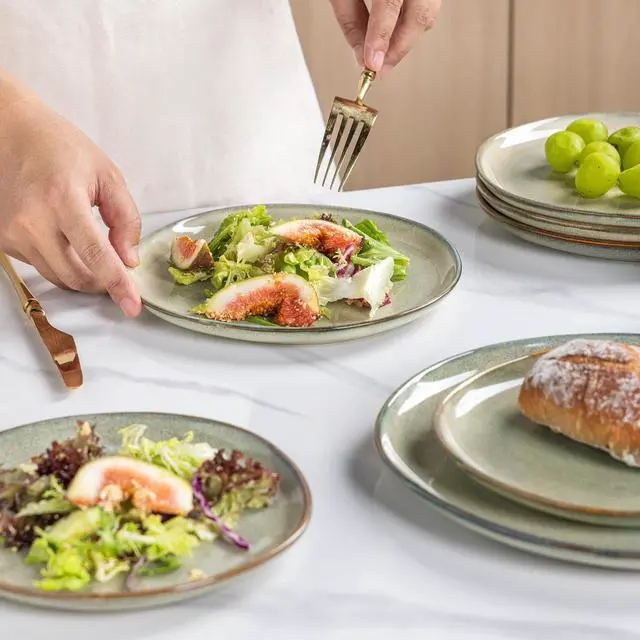 Alt view image 6 of 7 - AmorArc Ceramic Dinner Plates Set of 6,10.5 Inch Handmade Reactive Glaze Stoneware Plates,Rustic Shape Dinnerware Dish Set for Kitchen,Microwave & Dishwasher Safe,Scratch Resistant-Reactive Color