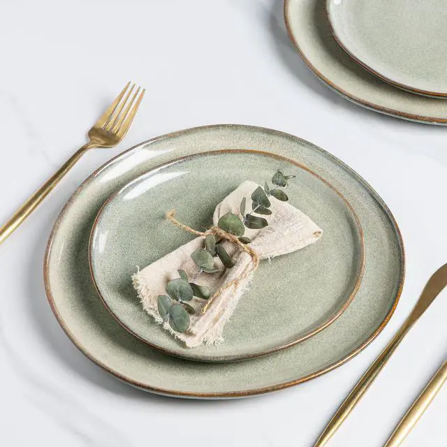 Alt view image 7 of 7 - AmorArc Ceramic Dinner Plates Set of 6,10.5 Inch Handmade Reactive Glaze Stoneware Plates,Rustic Shape Dinnerware Dish Set for Kitchen,Microwave & Dishwasher Safe,Scratch Resistant-Reactive Color