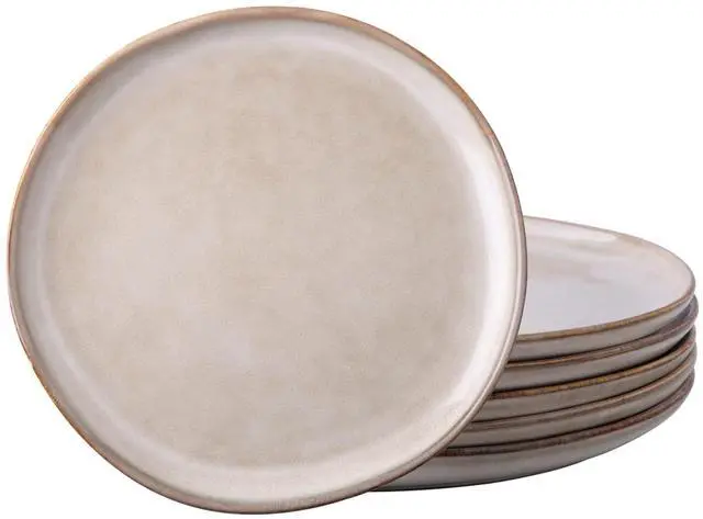 Main image of AmorArc Ceramic Dinner Plates Set of 6, 10.5 Inch Handmade Reactive Glaze Stoneware Plates, Rustic Shape Dinnerware Dish Set for Kitchen, Microwave & Dishwasher Safe, Scratch Resistant-Cappuccino