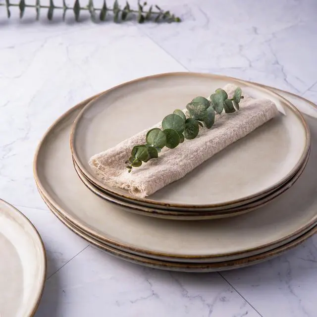 Alt view image 3 of 7 - AmorArc Ceramic Dinner Plates Set of 6, 10.5 Inch Handmade Reactive Glaze Stoneware Plates, Rustic Shape Dinnerware Dish Set for Kitchen, Microwave & Dishwasher Safe, Scratch Resistant-Cappuccino