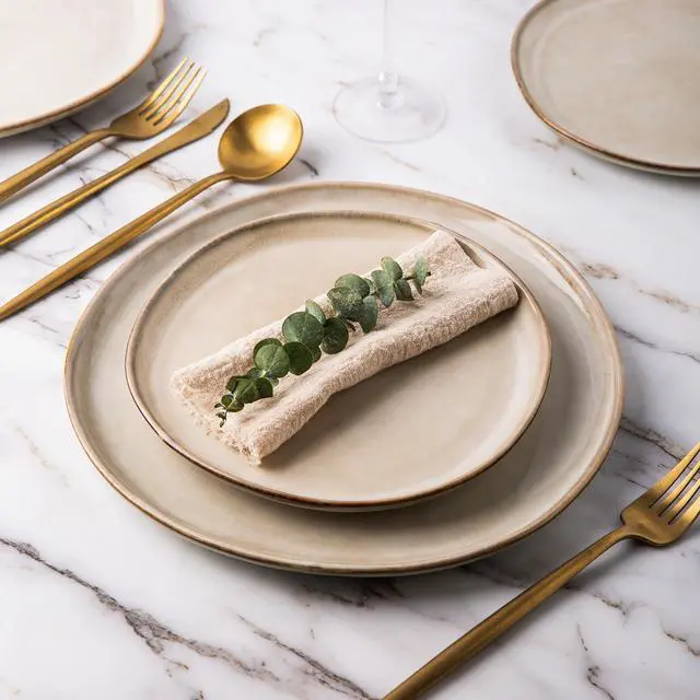 Alt view image 5 of 7 - AmorArc Ceramic Dinner Plates Set of 6, 10.5 Inch Handmade Reactive Glaze Stoneware Plates, Rustic Shape Dinnerware Dish Set for Kitchen, Microwave & Dishwasher Safe, Scratch Resistant-Cappuccino