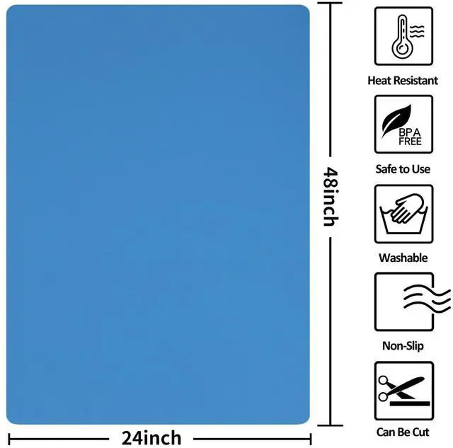 Alt view image 2 of 7 - Silicone Mat Heat Resistant Mats for Countertop, Large Silicone Mats for Kitchen Counter Crafts Workbench Table, Size 48x24 inches Thick 2mm,Rolled Package,Light Blue