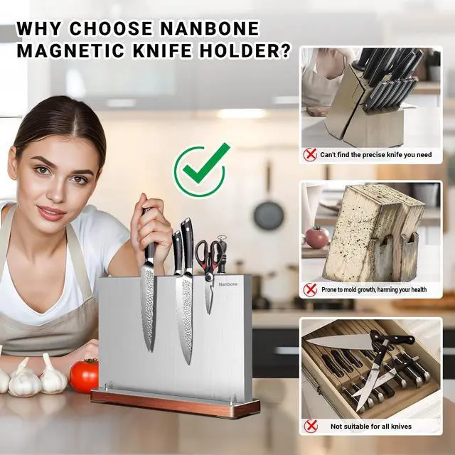 Alt view image 4 of 7 - Nanbone Home Kitchen Magnetic Knife Holder Without Knive Display Stand Magnetic Knife Block Rack Magnetic Stand with Strong Enhanced Magnet Multifunctional Storage Stainless Steel Knife Magnetic Strip