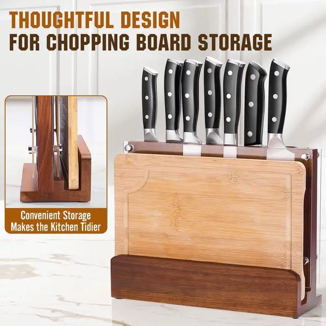 Alt view image 4 of 7 - ENOKING Magnetic Knife Block with Acrylic Shield 12 x 9 Inches, Double Side Kitchen Knife Holder without Knives- Acacia Wood Universal Knife Storage Organizer with Powerful Magnet for Kitchen Counter