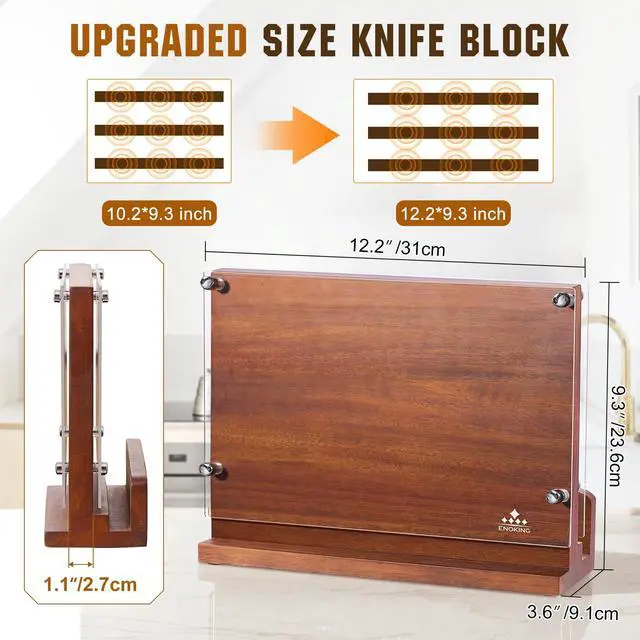 Alt view image 5 of 7 - ENOKING Magnetic Knife Block with Acrylic Shield 12 x 9 Inches, Double Side Kitchen Knife Holder without Knives- Acacia Wood Universal Knife Storage Organizer with Powerful Magnet for Kitchen Counter