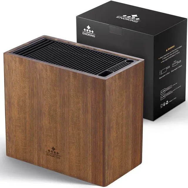Main image of ENOKING XXL Acacia Wood Knife Holder Large Universal Knife Block with Blade-Protecting Slots, Holds 26+ Knives, Scissors, and Sharpening Rods, Space-Saving Kitchen Storage Organizer