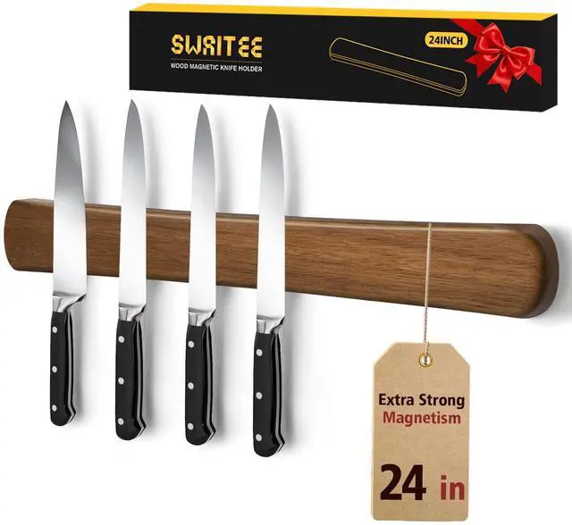Main image of Swaitee Magnetic Knife Holder for Wall, 24 Inch Large Acacia Wood Magnetic Knife Strip, Kitchen Storage Organizer, Fridge Side Mount, Housewarming Gifts for New Home
