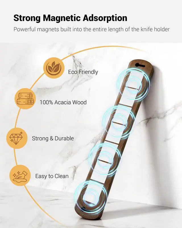 Alt view image 2 of 7 - Swaitee Magnetic Knife Holder for Wall, 24 Inch Large Acacia Wood Magnetic Knife Strip, Kitchen Storage Organizer, Fridge Side Mount, Housewarming Gifts for New Home