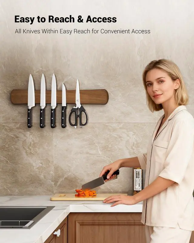 Alt view image 3 of 7 - Swaitee Magnetic Knife Holder for Wall, 24 Inch Large Acacia Wood Magnetic Knife Strip, Kitchen Storage Organizer, Fridge Side Mount, Housewarming Gifts for New Home