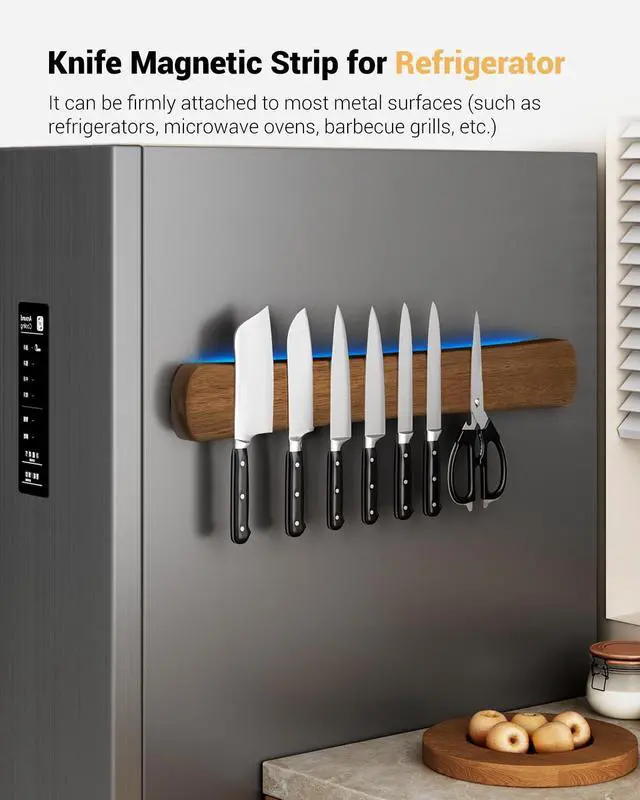 Alt view image 5 of 7 - Swaitee Magnetic Knife Holder for Wall, 24 Inch Large Acacia Wood Magnetic Knife Strip, Kitchen Storage Organizer, Fridge Side Mount, Housewarming Gifts for New Home