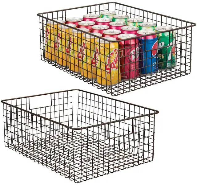Main image of mDesign Metal Wire Food Storage Basket Organizer with Handles for Organizing Kitchen Cabinets, Pantry Shelf, Bathroom, Laundry Room, Closets, Garage - Concerto Collection - 2 Pack - Bronze