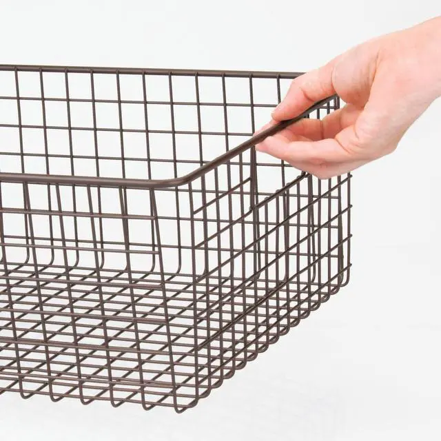 Alt view image 3 of 7 - mDesign Metal Wire Food Storage Basket Organizer with Handles for Organizing Kitchen Cabinets, Pantry Shelf, Bathroom, Laundry Room, Closets, Garage - Concerto Collection - 2 Pack - Bronze