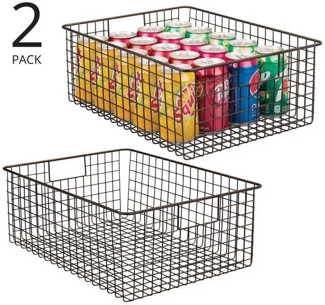 Alt view image 2 of 7 - mDesign Metal Wire Food Storage Basket Organizer with Handles for Organizing Kitchen Cabinets, Pantry Shelf, Bathroom, Laundry Room, Closets, Garage - Concerto Collection - 2 Pack - Bronze