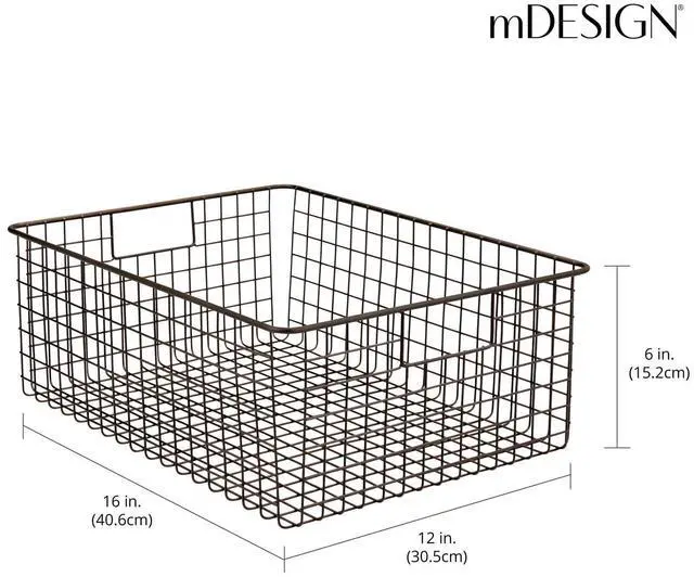 Alt view image 4 of 7 - mDesign Metal Wire Food Storage Basket Organizer with Handles for Organizing Kitchen Cabinets, Pantry Shelf, Bathroom, Laundry Room, Closets, Garage - Concerto Collection - 2 Pack - Bronze