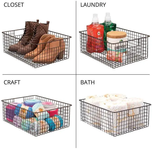 Alt view image 5 of 7 - mDesign Metal Wire Food Storage Basket Organizer with Handles for Organizing Kitchen Cabinets, Pantry Shelf, Bathroom, Laundry Room, Closets, Garage - Concerto Collection - 2 Pack - Bronze