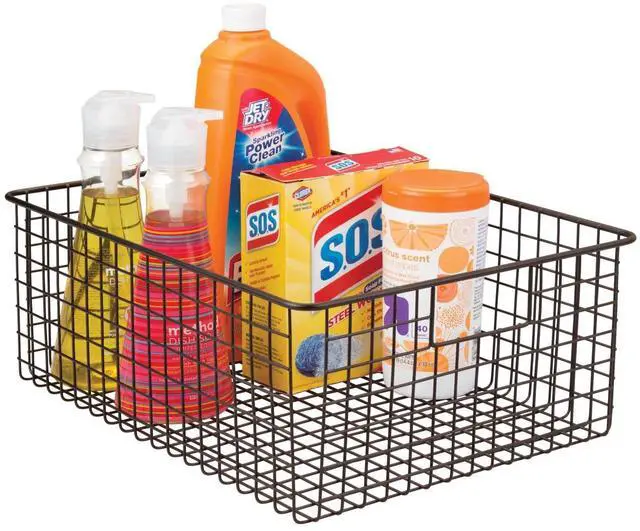 Alt view image 6 of 7 - mDesign Metal Wire Food Storage Basket Organizer with Handles for Organizing Kitchen Cabinets, Pantry Shelf, Bathroom, Laundry Room, Closets, Garage - Concerto Collection - 2 Pack - Bronze