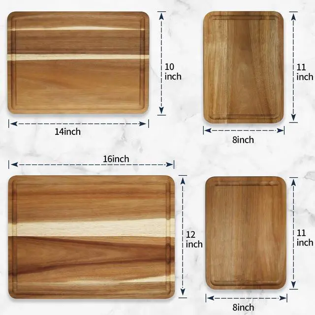 Alt view image 5 of 7 - AZRHOM Large Wood Cutting Boards Set of 4 for Kitchen Cheese Charcuterie Board (Gift Box Included) Acacia Butcher Block with Non-slip Mats, Juice Groove and Handles (16x12, 14x10, double 11x8 inch)-4