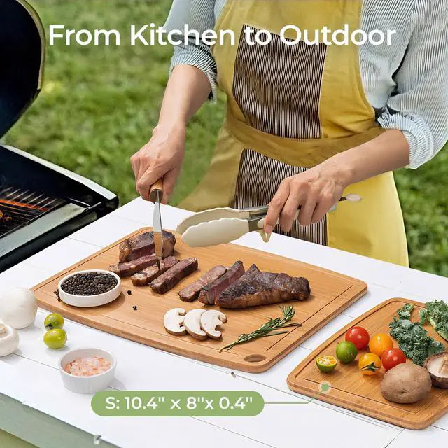 Alt view image 5 of 7 - Keechee Dishwasher Safe Bamboo Cutting Boards Durable Lightweight Wood Cutting Board for Busy Kitchen, Easy Storage & Clean Wooden Chopping Boards with Juice Groove Set of 2 (M+S)