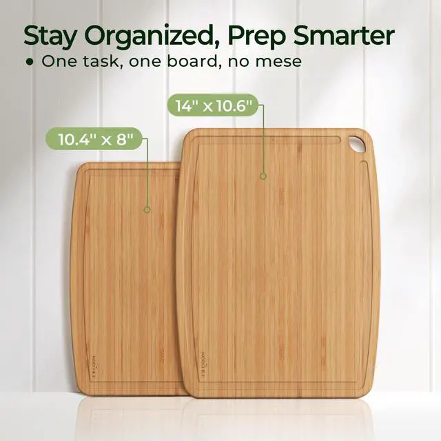 Alt view image 6 of 7 - Keechee Dishwasher Safe Bamboo Cutting Boards Durable Lightweight Wood Cutting Board for Busy Kitchen, Easy Storage & Clean Wooden Chopping Boards with Juice Groove Set of 2 (M+S)