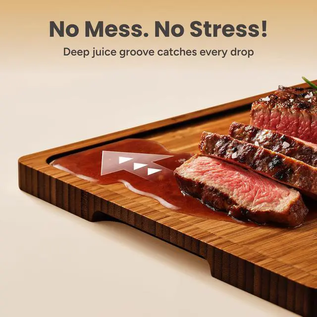 Alt view image 3 of 7 - SMIRLY Bamboo Cutting board for Kitchen - Wood Cutting Boards for Meal Prep, Serving, Charcuterie - Kitchen Gadgets, House Warming Gifts - Wooden Chopping Board Set of 3 with Holder - Brown Bamboo