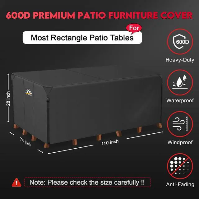 Alt view image 2 of 7 - Zettum Patio Furniture Cover Rectangle - 110 Inch Outdoor Table Cover Waterproof & Heavy Duty, Large 600D Lawn Furniture Sofa Set Covers for Outside Dining Table and Chairs Combo - 110 x 74 x 28 Inch