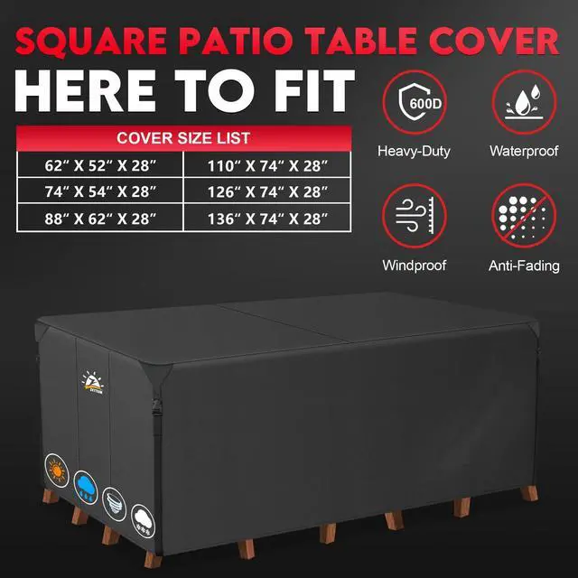Alt view image 3 of 7 - Zettum Patio Furniture Cover Rectangle - 110 Inch Outdoor Table Cover Waterproof & Heavy Duty, Large 600D Lawn Furniture Sofa Set Covers for Outside Dining Table and Chairs Combo - 110 x 74 x 28 Inch