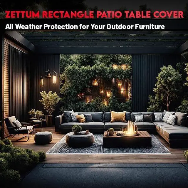 Alt view image 7 of 7 - Zettum Patio Furniture Cover Rectangle - 110 Inch Outdoor Table Cover Waterproof & Heavy Duty, Large 600D Lawn Furniture Sofa Set Covers for Outside Dining Table and Chairs Combo - 110 x 74 x 28 Inch