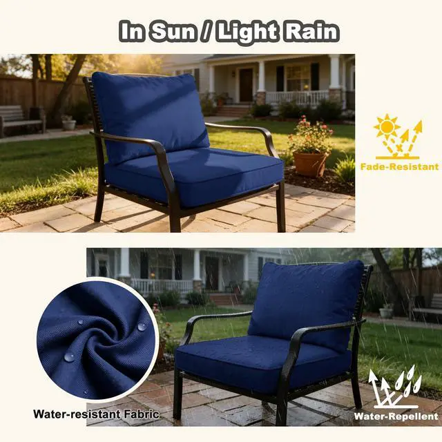Alt view image 4 of 7 - Loungewave 24 x 24 Inch Outdoor Chair Cushions Set, Water Resistant Backrest Patio Furniture Cushions, 4" Thickened Outdoor Seat Cushion for Wicker Dining Rocking Swivel Chairs, Removable Cover