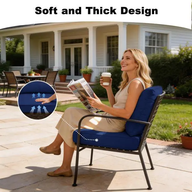 Alt view image 5 of 7 - Loungewave 24 x 24 Inch Outdoor Chair Cushions Set, Water Resistant Backrest Patio Furniture Cushions, 4" Thickened Outdoor Seat Cushion for Wicker Dining Rocking Swivel Chairs, Removable Cover