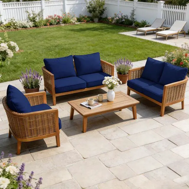 Alt view image 6 of 7 - Loungewave 24 x 24 Inch Outdoor Chair Cushions Set, Water Resistant Backrest Patio Furniture Cushions, 4" Thickened Outdoor Seat Cushion for Wicker Dining Rocking Swivel Chairs, Removable Cover