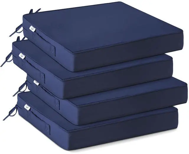 Main image of IPYNBAP Outdoor Chair Cushions Set of 4 -Waterproof Outdoor Seat Cushions for Patio Furniture, Patio Chair Cushion with Handle and Ties, Square Out Door Chair Pads,19" x 19" x 3", Navy Blue