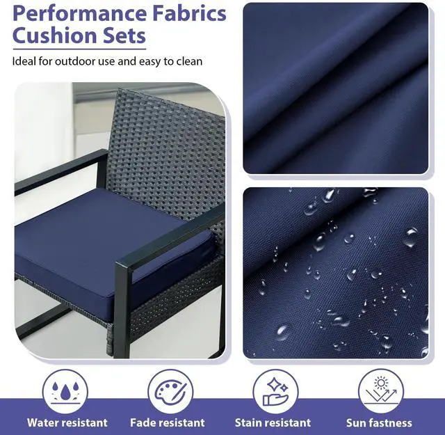 Alt view image 3 of 6 - IPYNBAP Outdoor Chair Cushions Set of 4 -Waterproof Outdoor Seat Cushions for Patio Furniture, Patio Chair Cushion with Handle and Ties, Square Out Door Chair Pads,19" x 19" x 3", Navy Blue