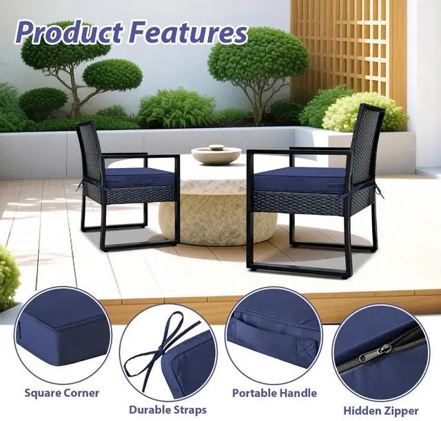 Alt view image 4 of 6 - IPYNBAP Outdoor Chair Cushions Set of 4 -Waterproof Outdoor Seat Cushions for Patio Furniture, Patio Chair Cushion with Handle and Ties, Square Out Door Chair Pads,19" x 19" x 3", Navy Blue