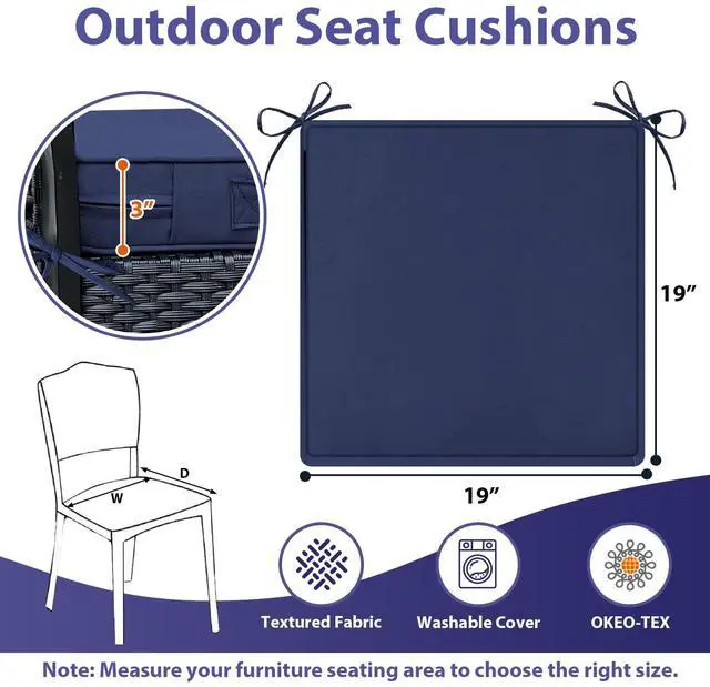 Alt view image 5 of 6 - IPYNBAP Outdoor Chair Cushions Set of 4 -Waterproof Outdoor Seat Cushions for Patio Furniture, Patio Chair Cushion with Handle and Ties, Square Out Door Chair Pads,19" x 19" x 3", Navy Blue