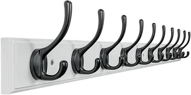 Main image of Dseap Coat Rack Wall Mounted: 10-Hooks, 38-1/4" Long, 16" Hole to Hole, Wood Coat?Hooks Wall Mounted, Hook Rack, Hook Rail, Hooks for Hanging Coats, White & Black