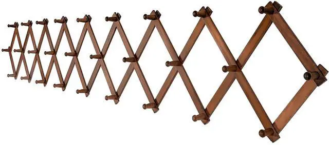 Main image of SKOLOO Accordion Wall Hanger with 28 Hooks, Modern Expandable Coat Rack Hat Rack for Wall, Solid Wooden, Walnut Color
