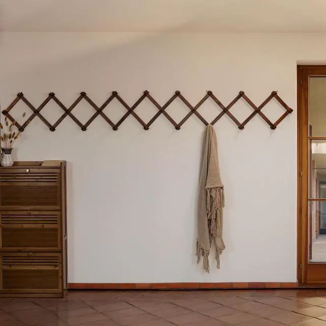 Alt view image 2 of 7 - SKOLOO Accordion Wall Hanger with 28 Hooks, Modern Expandable Coat Rack Hat Rack for Wall, Solid Wooden, Walnut Color