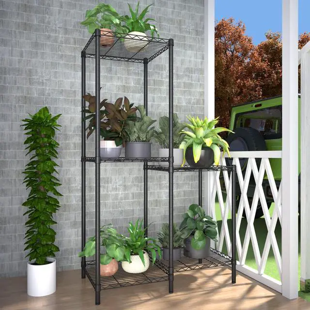 Alt view image 2 of 6 - Xiofio 5-Tier Plant Stand for Indoor Outdoor, Reinforced Plant Shelf for Multiple Plants Plant Rack ,Adjustable Plant Stand Suitable for Bedroom Living Room Balcony Garden,Black