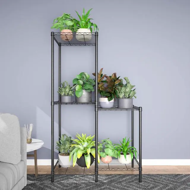 Alt view image 3 of 6 - Xiofio 5-Tier Plant Stand for Indoor Outdoor, Reinforced Plant Shelf for Multiple Plants Plant Rack ,Adjustable Plant Stand Suitable for Bedroom Living Room Balcony Garden,Black