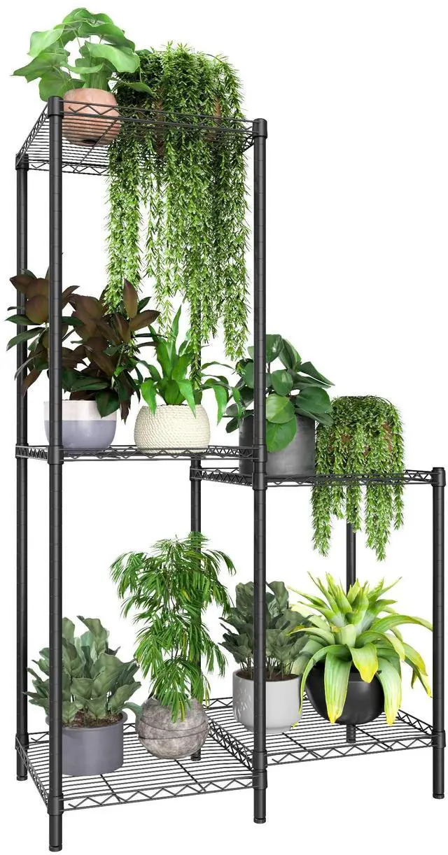 Main image of Xiofio 5-Tier Plant Stand for Indoor Outdoor, Reinforced Plant Shelf for Multiple Plants Plant Rack ,Adjustable Plant Stand Suitable for Bedroom Living Room Balcony Garden,Black